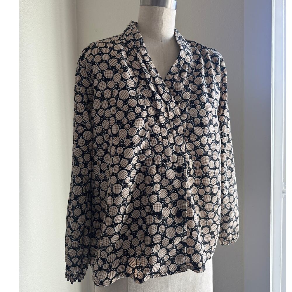 Jin Lih Vintage Japanese Women’s Abstract Dot Print Long Sleeve Blouse